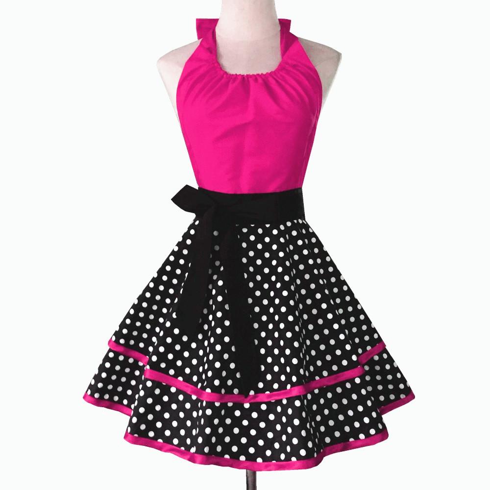 Cotton Polka Dot Print Apron Kitchen Cooking Painting Nail Art Baking Maid Work Skirt