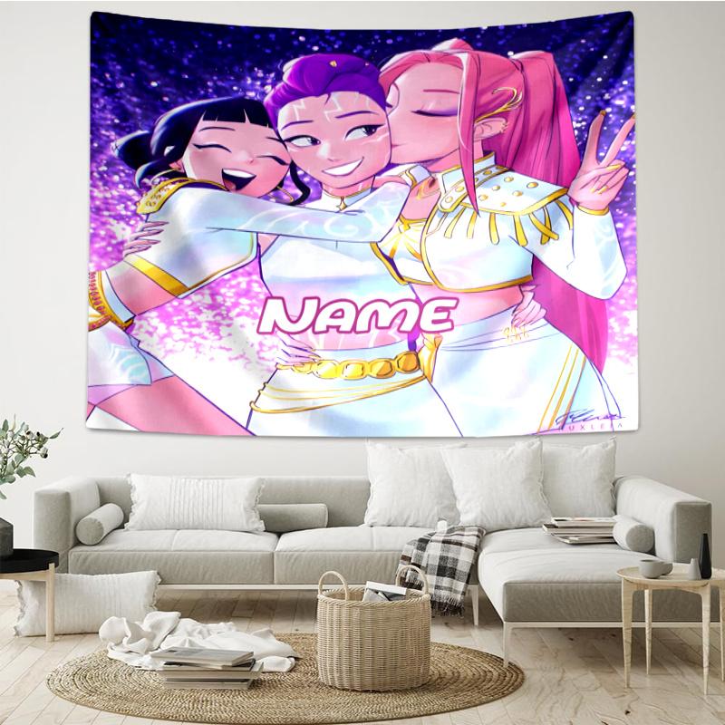 1PC Custom Name KPop Cartoon Tapestry Accessories for Bedroom,Livingroom, dormitory Room Wall Decor, Fan Birthday Gifts