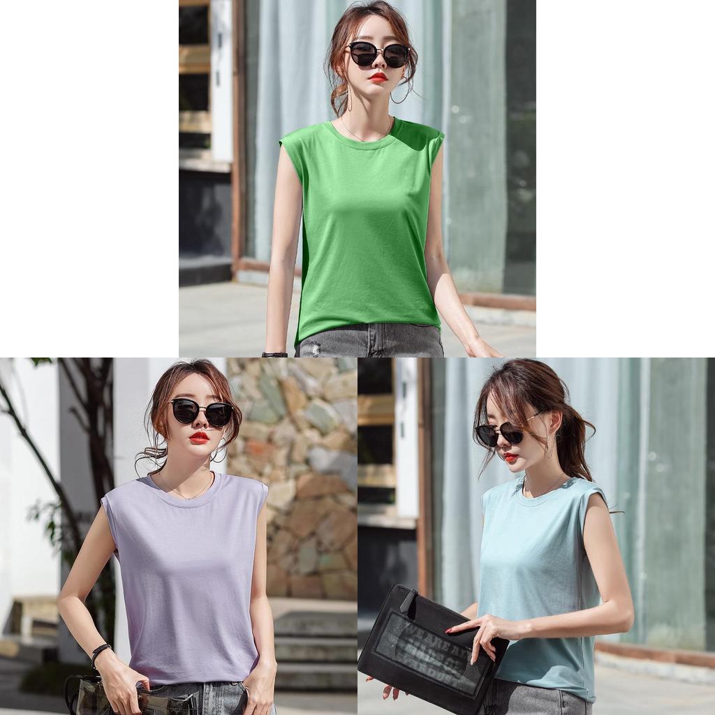 T-shirt senza maniche in cotone da donna, estiva, vestibilità casual, per l'ufficio