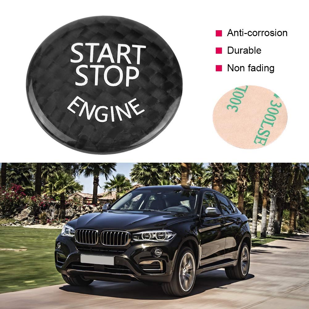 Car Engine Start Stop Button Switch Cover Trim Black Carbon Fiber Ignition Key Ring Sticker Fit for 3 Series E90 E91 E92 E93 E60 E83 E84 X5 X6 E70