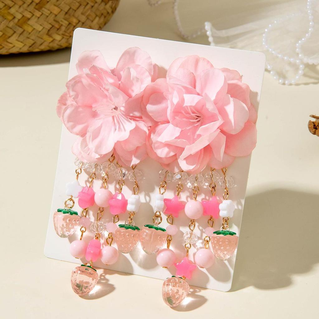 New Fresh Fabric Colored Large Flower Earrings for Women Jewelry Sweet Rice Beads Long Tassels Leaf Earrings Female Earrings