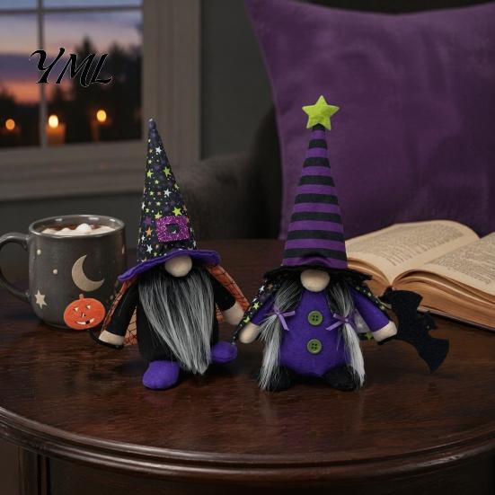 Cute Spooky Window Figurines Halloween Gnome Decoration, Witch Swedish Tomte Ornament, Plush Unique Present Ideas Scandinavian Elf Dwarf for