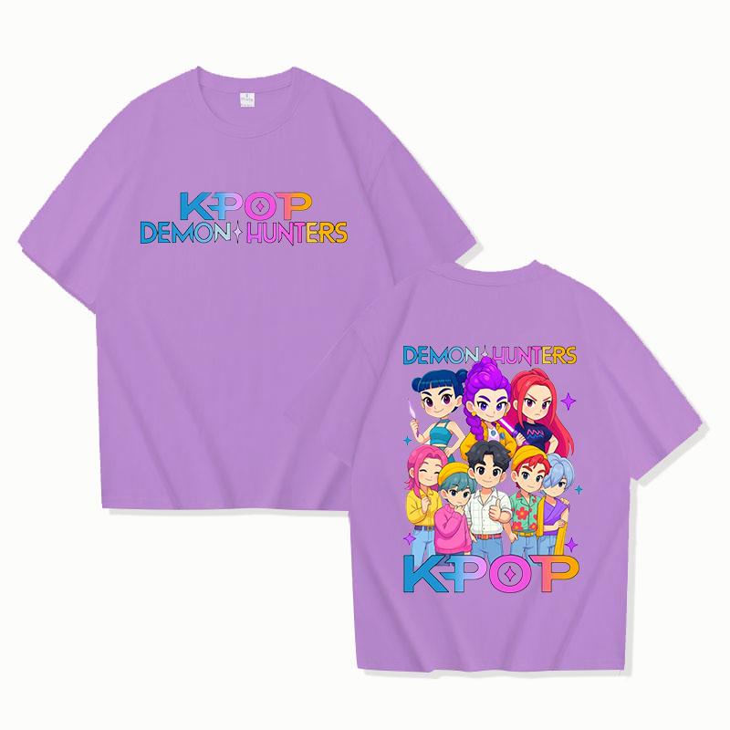 Funny Kpop Demon Hunters Print T-Shirt Women Men Loose Short Sleeve Round Neck Top Female Casual Shirt Tees