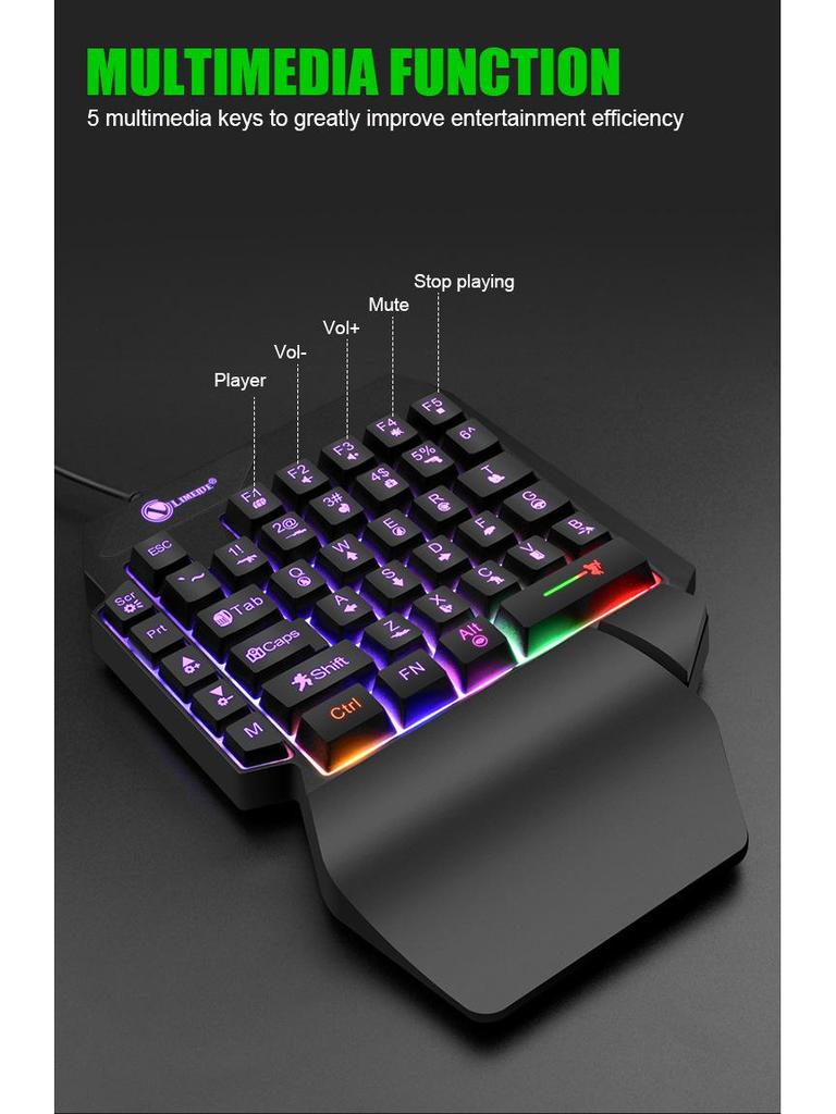 Tastatură de gaming luminoasă cu o singură mână Limei GK103S și Convertor pentru telefon