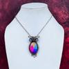 Rainbow Solar Quartz Druzy Pendant Owl Pendant Copper Wire Wrapped Blue Evil Eye Pendant