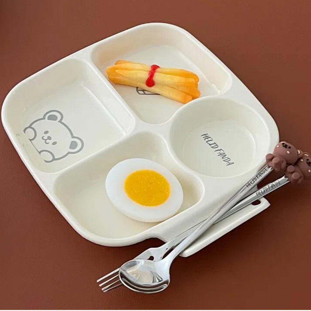 WORTHBUY Dessert Salad Plate With Compartment Stackable Dishes Square Plastic Dinner Plate Dishwasher Safe Student Kid Tableware