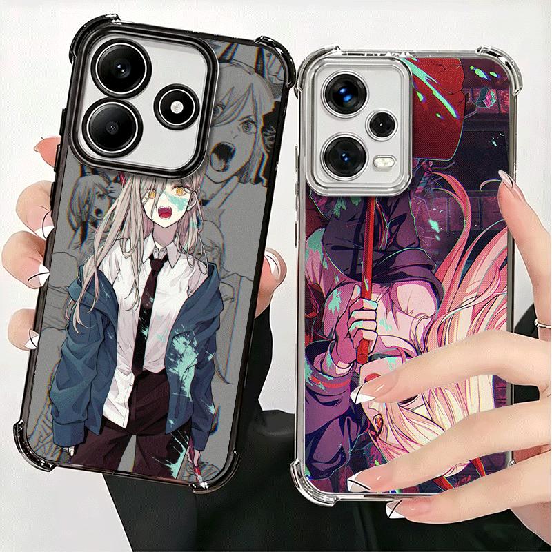 Anime Character Power CSM Soft Phone Case For Xiaomi Redmi Note 14 15 Pro Plus 13 12 11S 11T 5G 10 9S 9 Plating Anti-Fall Fundas
