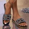 Large Size, Slippers, Ladies', Rhinestones, Flat Bottomed, Sandals, Outerwear, Square Toe, Sandals