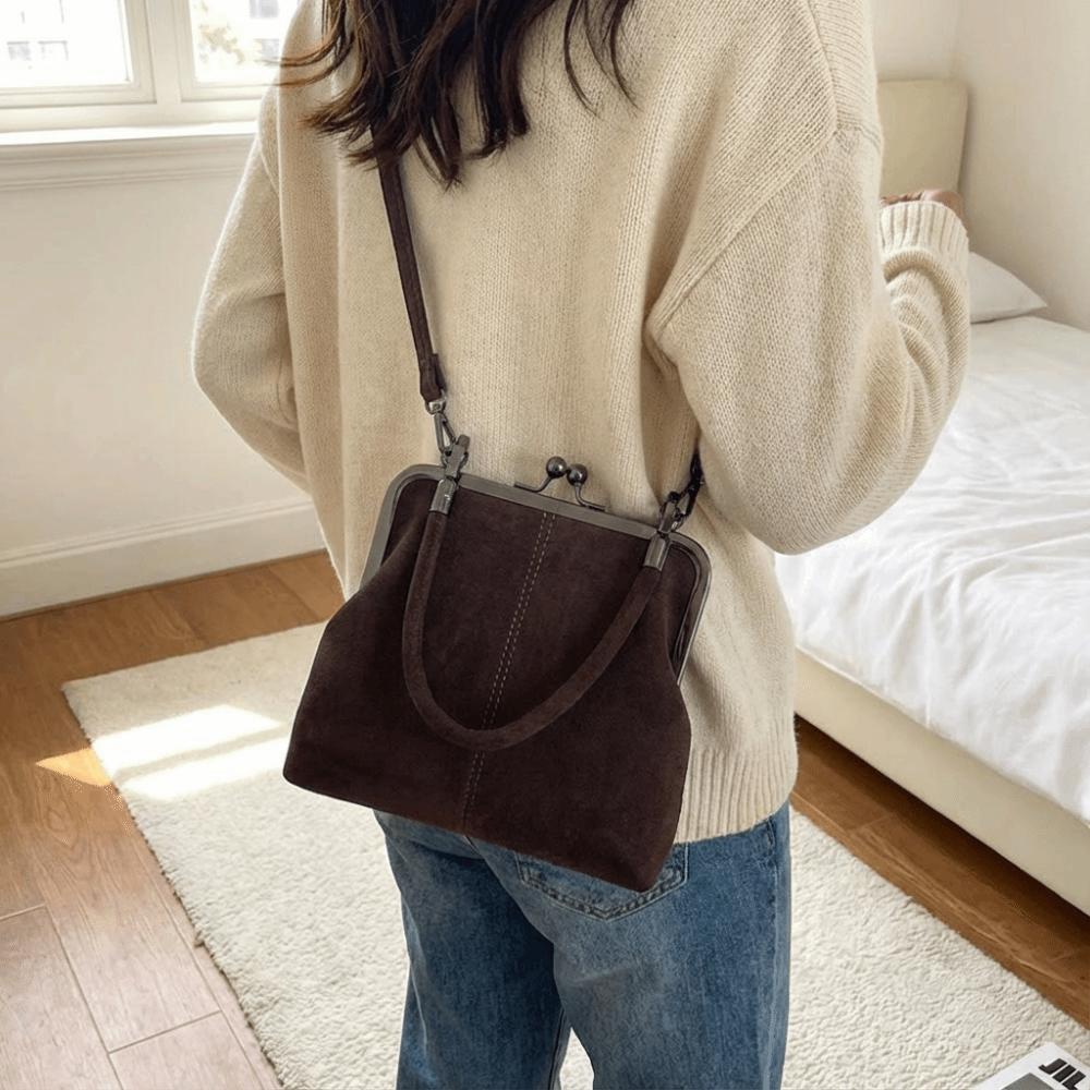 Kožená crossbody taška s polibkovým uzávěrem PU Clutch Taška přes rameno Vintage Retro Matná Kabelka Neformální