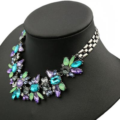 Women's Rhinestone Flower Cluster Bib Pendant Choker Chain Charm Pendant Necklace