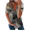 Trendy Summer Shirts Womens Fashion Casual Printed Casual T-Shirt Short Sleeve Zippered V-Neck Pullover Blouse Tops