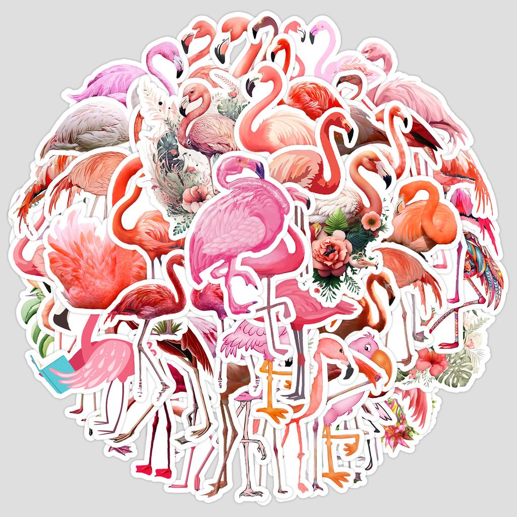 50 Cute Flamingo Graffiti Stickers for Mobile Phones and Computers, Waterproof Decorative Stickers, Pink Animal Stickers
