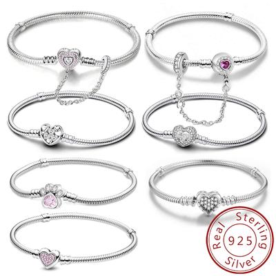 925 Silver Zircon Heart Bracelet DIY Bead Making Personalized Simple Love Fit Original Pan Fine Jewelry Gift