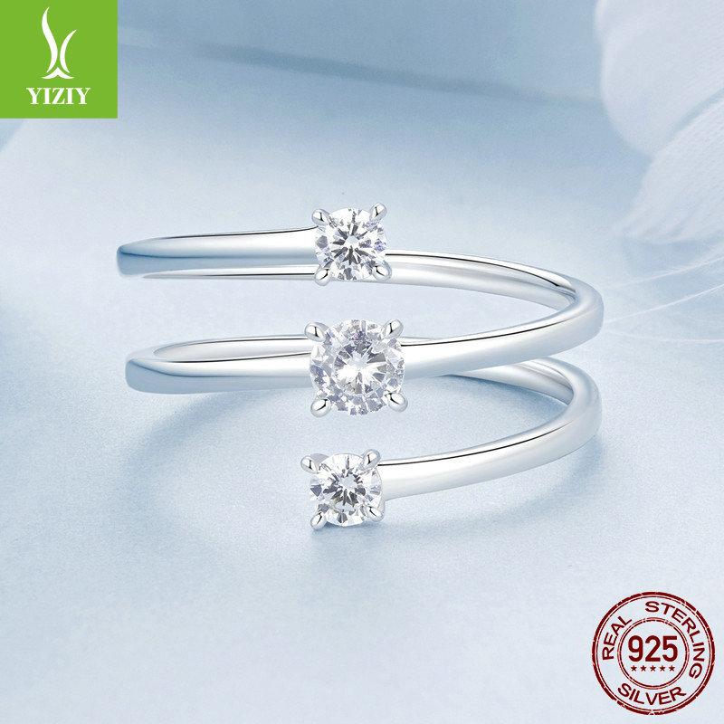 Sparkling Zircon Winding Ring, Fashionable Double-Layer Line S925 Sterling Silver Ring Jewelry.