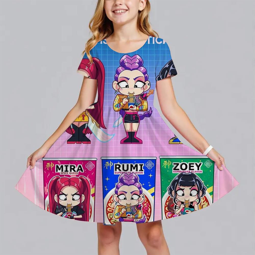 Girls Dress Summer Kids Clothes Huntrix Kpop Demon Hunters Princess Dresses Fashionable Children's Party Performance Birthday