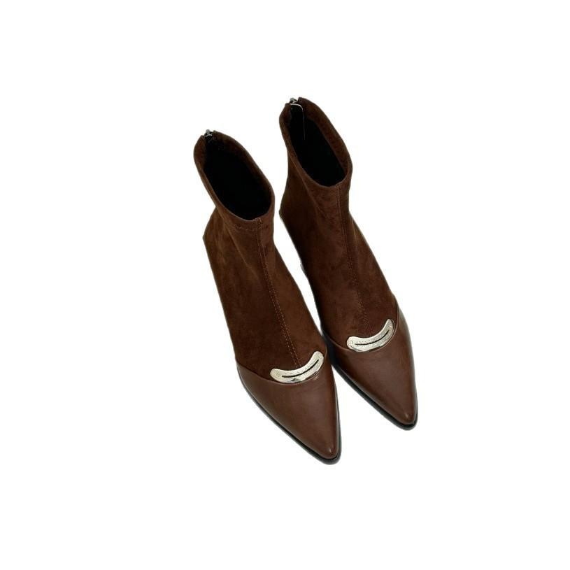 French Pointed Middle Heel Socks Boots Women's Autumn and Winter New Rear Zipper Thick Heel Thin Boots Fashion Short Women's Boots