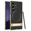 Premium Electroplated Vegan Leather Phone Case Galaxy S25 Ultra S24 With Built-in MagSafe Ring Stand Shockproof
