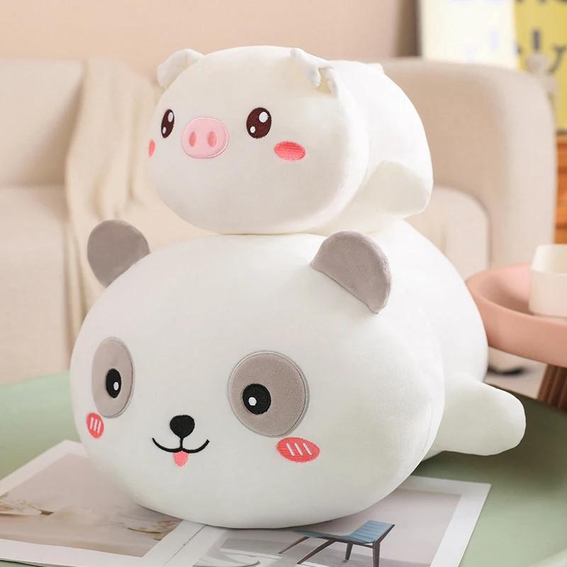 Adorable Soft Pig Cat Panda Plush Toy Full Stuffed Animal Throw Pillow Doll Kawaii Room Decoration Kids Girls Birthday Gift