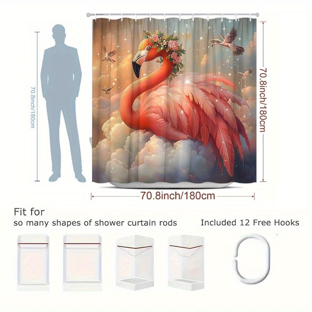 1Pc Flamingo Shower Curtain Animal Cloud Bathroom Decoration Polyester Fabric Contains 12 Hooks 70. 8X70. 8 Inch