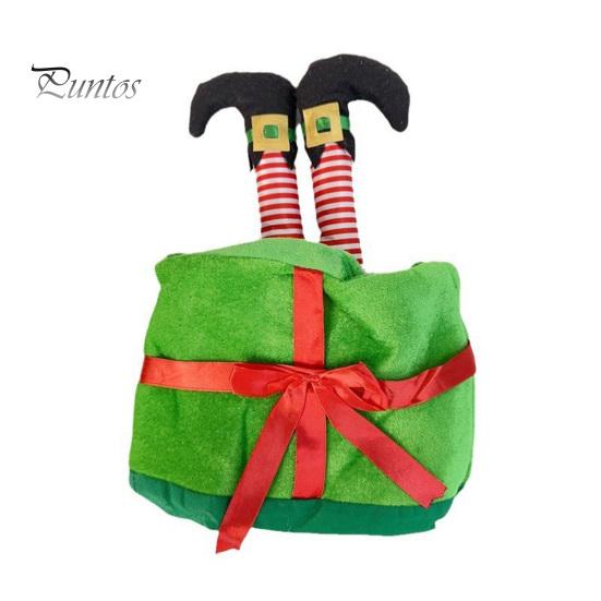 Christmas Hat Cartoon Fake Leg Gift Box Shape Bow Decor Photo Prop Headdress Thick Winter Hat Holiday Gift Headwear Festival Costume Prop