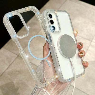Transparenter Diamant-Glitzer für Magsafe Hülle Für Samsung Galaxy S25 S24 S23 Plus Ultra A16 A15 A35 A55 A36 A56 Magnetische Abdeckung