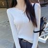 Women Long Sleeve Knitted Sweater Spring Autumn Button O Neck Inside Tight Knit Pullover Top