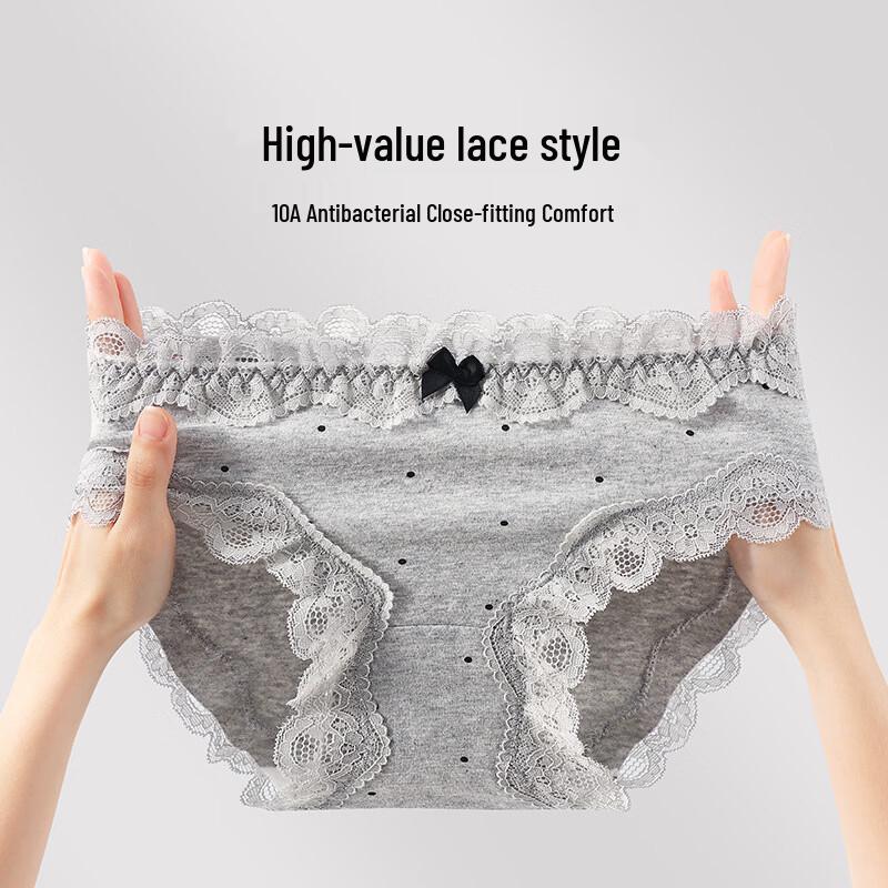 Qianfeili Women s Lace Mid-Waist Antibacterial Briefs (3-Pack)