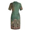 Women Plus Size V Neck Short Sleeve Knee Length Dress with Pockets Casual Loose Fit Vintage Floral Print for Summer Wear