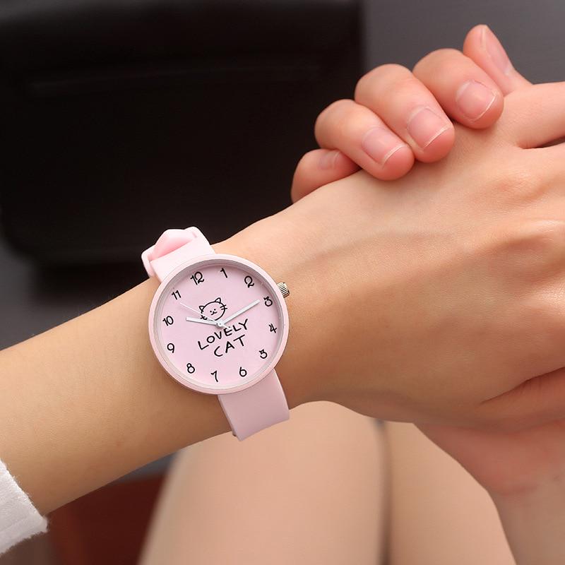 Cartoon Kinder Quarzuhr Silikon Candy Farbe Student Uhr Mädchen Uhr Mode Katze Uhren Kinder Armbanduhr