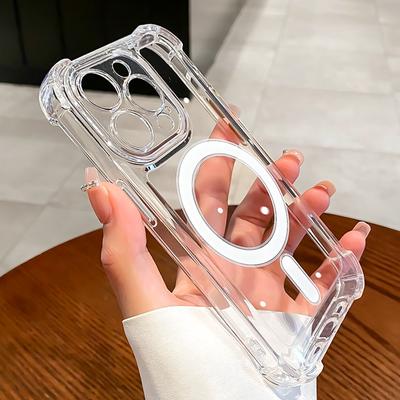 Luxuriöse kabellose Lade-Magsafe-Stoßfeste Handyhülle für IPhone 15 14 11 12 13 Pro Max 15 Plus Transparentes magnetisches Bumper-Cover
