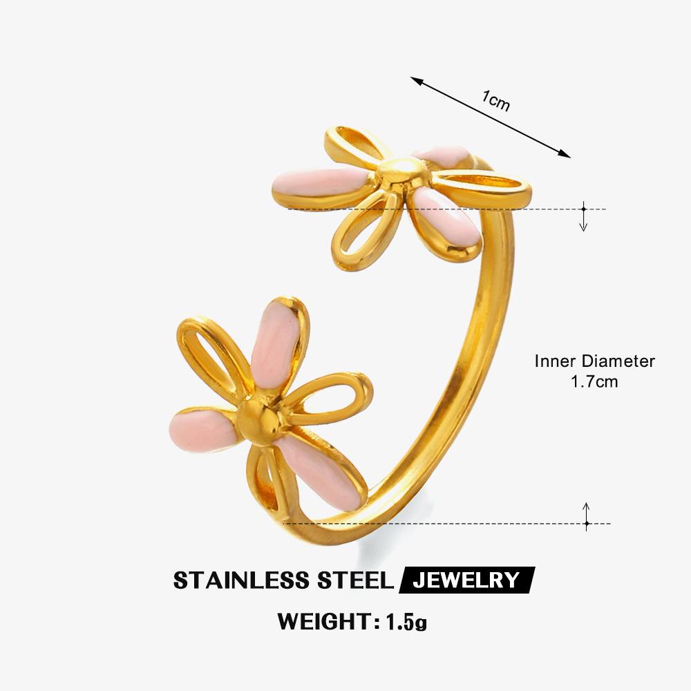 316L Edelstahl Emaillierter Blumenblattring für Damen Farbige Tropfglasur Serie Wasserfeste Ringe Luxuriöser Schmuck Geschenk
