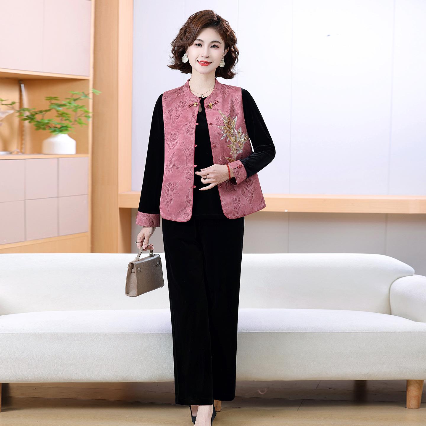 

Elegant Gold Velvet Suit for Mothers: Noble Lady Spring/Autumn Jacket 2XL [105-120 lbs]