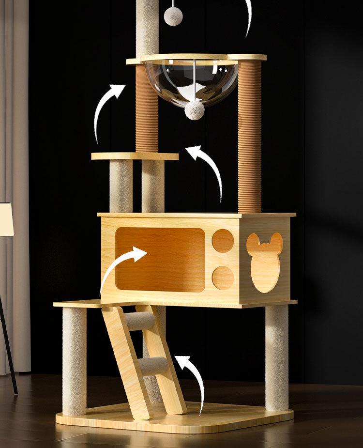 Integrated Cat Tree: Climbing Frame, Bed, Space Capsule, Sisal Toys, and Floor-to-Ceiling Post
