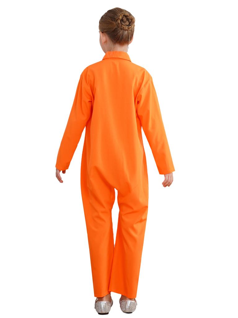 Kids Prisoner Costume One Piece Long Sleeve Jumpsuit Jailbird Inmate Uniform Themed Party Cosplay Dress Up