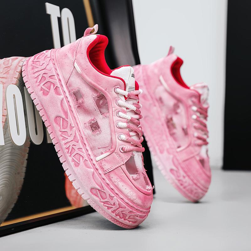 Letní neformální pánské univerzální boardové boty Módní sportovní boty Kožená tkanina Prodyšné a prodlužující výšku Sportovní boty 43 pink