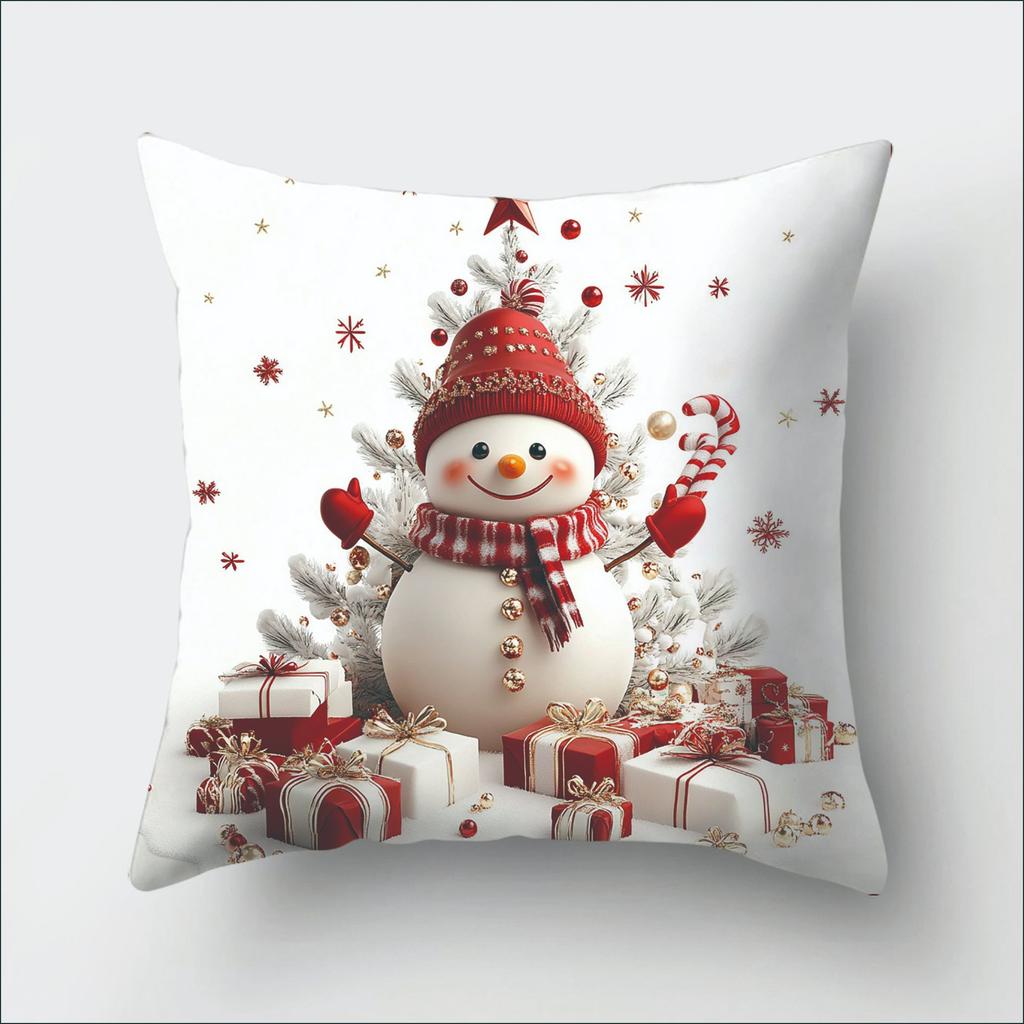 1pc Red White Christmas Cushion Cover Snowman Deer Santa Claus Durable Cover 2025 New for Home Ornament Xmas New Year Decoration