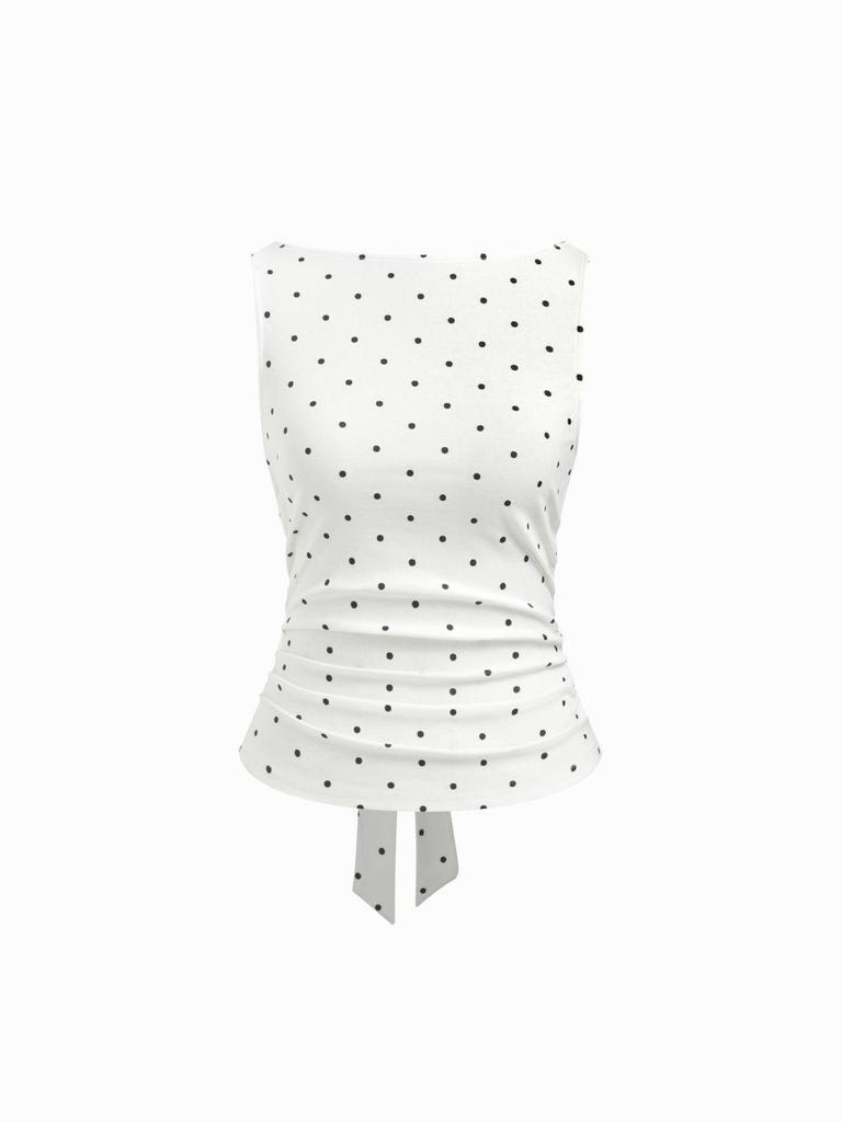 Retro Korean Polka Dot Backless Tank Top – Summer Style Slimming Sleeveless Strappy Top for Women