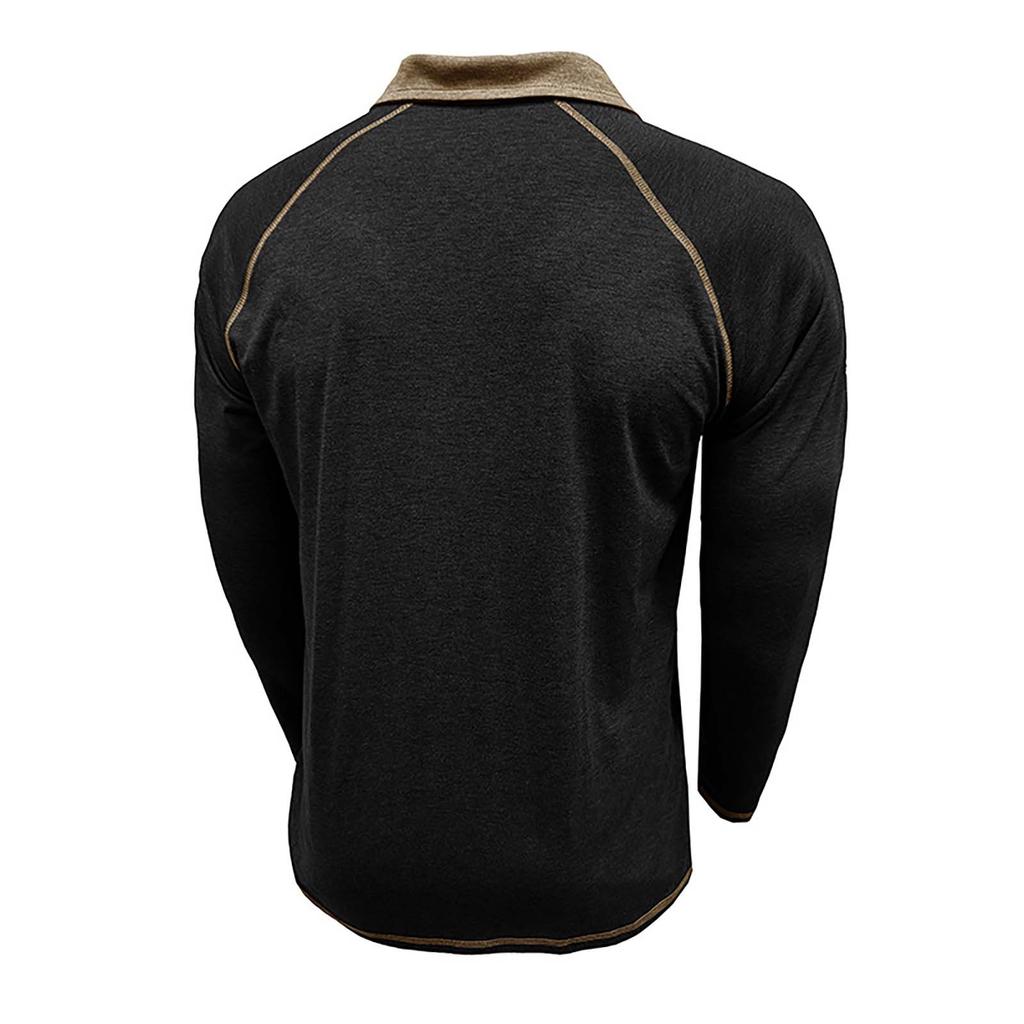 Men's Spring And Solid Color T-shirt Lapel 3 Button Open Placket Button Long Sleeved Top