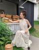French-Style Summer Chiffon Halter Neck Dress with Embroidered A-Line Skirt