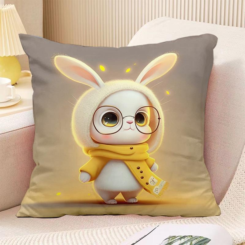 Schlafzimmer Wohnzimmer Quadratische Kissenhülle Niedlicher Hasen-Druck Dekorative Kissenhülle