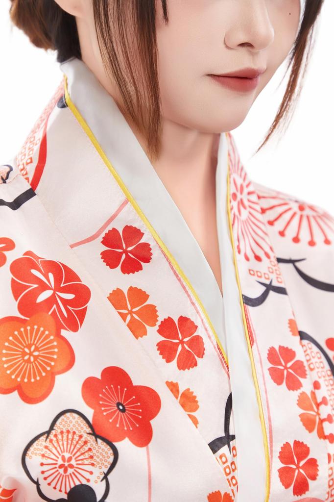 Mobbunny Perfect for Fireworks Summer and Photo Easy To and Includes Flower Hair Set In Pink with Cherry Blossom Women's Yukata/Furisode Set,