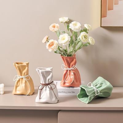Elegant Round Resin Vase with Ribbon Accent - Perfect for Fresh Flower Arrangements, Ideal for Living Room, Dining Table Decor,Flower Arrangement Vase
