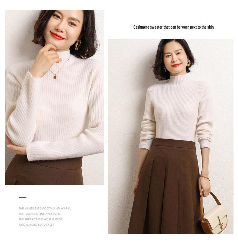 Women's 2024 Autumn/Winter Half-High Neck Slim Fit Cashmere Knit Sweater