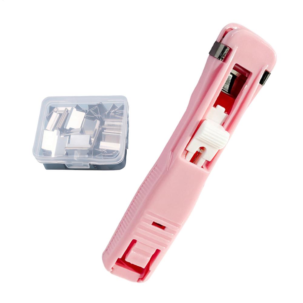Portable Binder Clip Stapler 45 Sheets Capacity Paper Fastener with 50 Metal Refills Reusable Stapler for Teacher Student Office
