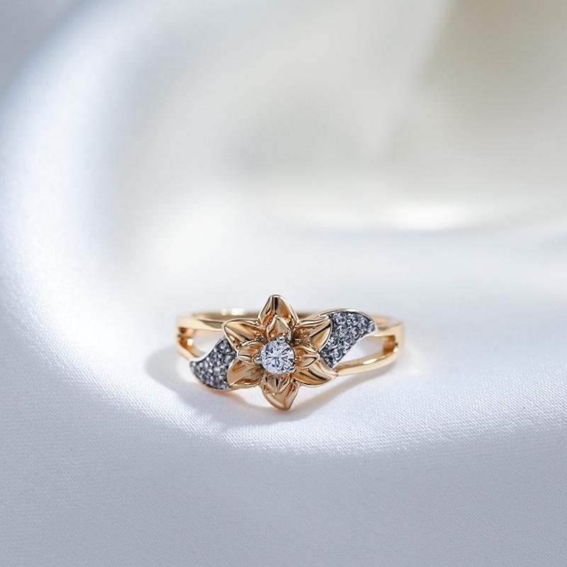 Rose Gold Color Plated Flower Rings For Women Vintage Natural Zircon Bride Wedding Jewelry Luxury Ring