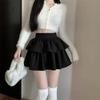 Women's High-Waisted White Wool Plaid Ruffle Skirt - A-Line, Fluffy Autumn Style, Anti-Exposure.