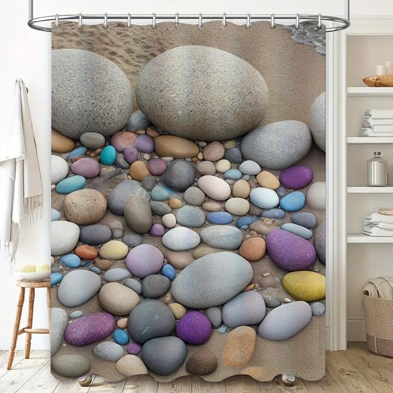 Beach Pebble Shower Curtain - Vibrant Coastal Stone Art For A Waterproof And Unique Bathroom Dcor Set