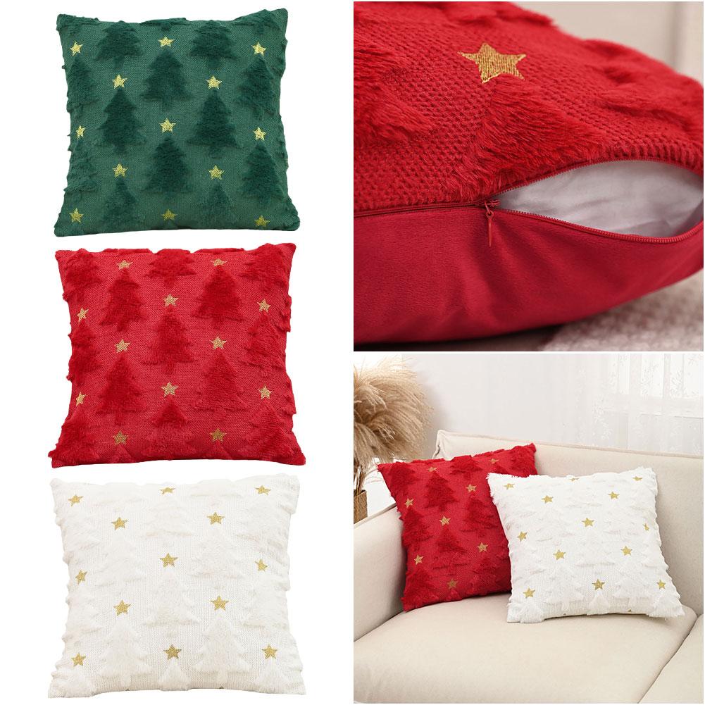 Weihnachtsbaum Weicher Plüsch Kissenbezug 45x45cm Kissenbezug Couchkissenhülle für Couch Sofa Feiertage Winter Heimdeko