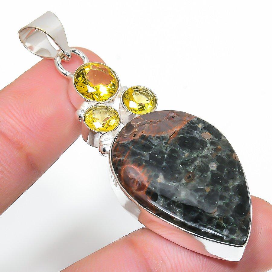 

Ghost Eye Jasper, Citrine Gemstone Handmade Ethnic Jewelry Pendant 2.36 SR-6329