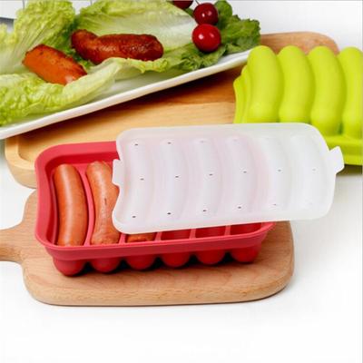 Sausage Mould Convenient Exhaust Food Grade Easy To Release Thickened Healthy Bake Silicone Sausage Mold with Lid Baby Supplement Food Tool